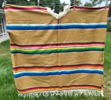 Mexican Blanket Serape Pancho Vintage - Brown Stripe - 39x36" - Slip On