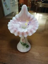 Fenton Rosalene Optic Rib Jack in the Pulpit Vase Signed K Riley