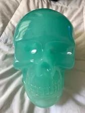 Glass Crystal Skull Jade Blue Life Size Mannequin Skeleton Head, for Decor, Hats