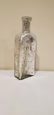 POTTERY BARN Silver Mercury Glass Style Flat Bottle Floral Bud Home Decor Vase