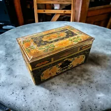 Vintage English Biscuit Cookie Tin Ornate Hinged Lid Floral