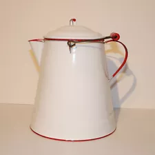 Vintage White Red Trim Coffee Pot  Cowboy Kettle