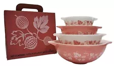 Vintage PYREX CINDERELLA Pink Gooseberry Mixing Bowl Set NEW In ORIGINAL BOX MCM