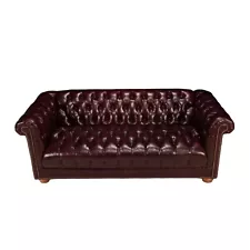 Vintage Burgundy Dark Red Chesterfield Tufted Nailhead Leather Sofa Gorgeous