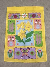 Vintage Spring Flowers Butterfly Bees Garden Yard Flag Banner 40"X 29"