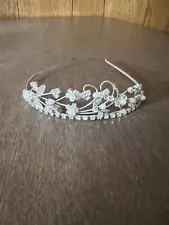 Rhinestone Tiara Headband Silver Tone Clear Floral Prom Wedding Preowned