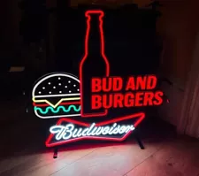 Budweiser LED Lighted Sign Bud And Burgers Faux Neon Authentic Advertising Sign