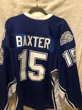 Game Worn University of Alabama Huntsville Hockey Jersey. #15 Matt Baxter. XL