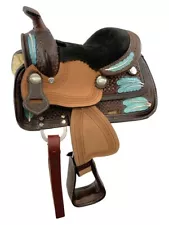 Youth Miniature Horse Pony Western Saddle with Painted Feather Tooling 8" NEW