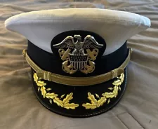 Navy Officer White & Khaki Service Hat Cap Bullion Visor 7 3/8 Commander Captain