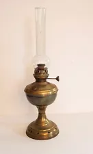 Vtg/Antique Brass Oil Kerosene "India" Lamp w/Wick & Chimney