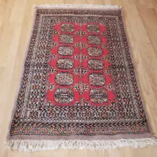 New with Tags Hand Knotted Wool Red Bokhara 3'1 x 4'6 Oriental Rug Tag $345.00