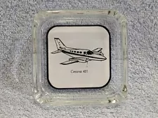 Cessna 421 Glass Ashtray Used Vintage Very Good Condition 3 3/4" Square 1980s