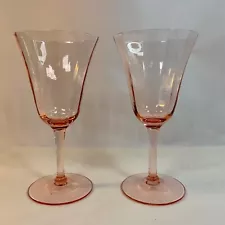 Vintage Elegant Pink Depression (2) Optic Panel Wine Water Glasses Goblets 7"