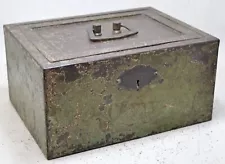 Antique Iron Metal Heavy Safe Lock Box Original Old Hand Crafted