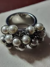 Swatch Bijoux Jewelry: Ring " Love Explosion " Pearls Cluster Stainless Sz.6 EUC