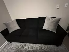 Sofa For Sale: black three seated Couch With Pillows And Sofa Cover.Pick Up Only