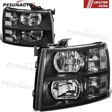 For 2007-2013 Chevy Silverado 1500 2500 HD Black Housing Headlights Left & Right