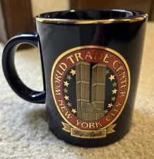 World Trade Center New York City Twin Towers Big Apple Navy Mug Gold Trim NEW