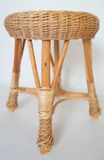 Handmade Vintage Rattan Wicker Stool , Tiki Boho Cane Rattan Round Coffee Table