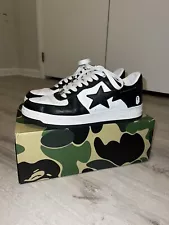 A Bathing Ape Sneakers, Bape Bapesta Shoes, Black and White WITH BOX M 12