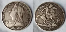 1893 Solid Silver Antique Queen Victoria Crown Coin Vintage 0.925 Sterling Old