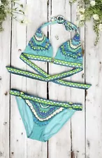 Victoria's Secret Bikini Halter Set Boho Hippie Floral Coconut Girl Beach Surf L