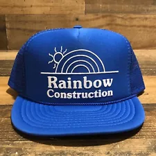 Vintage Rainbow Construction Hat Snapback Trucker Cap Mens Blue 90s - READ