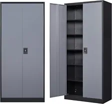 Metal Storage Cabinet with Adjustable Shelves and Locking Doors for Home Garage