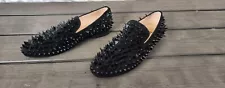 Men's Spiked Loafers Black Dress Shoes Slip-on Leather Slippers Prom Flats