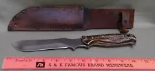 5 3/4" Heavy Blade Stag Handle Hunting Knife w/Old Sheath