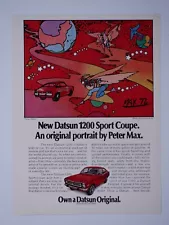 1973 Datsun 1200 Sport Coupe Peter Max 72 Original Print Ad 8.5 x 11"