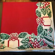 Retro Xmas Tablecloth 90x62 Gift Present Mid Century Style Vtg Reproduction