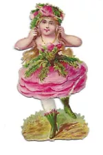 1888 Chromo de Coupis FRENCH FLOWER FAIRY NO.4 Antique Die-cut Scrap, 2.5"