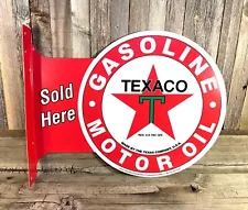 Texaco Gasoline Gas Oil Large Flange Metal Tin Sign Vintage Garage Man Cave New