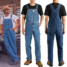 HISEA Men Denim Bib Overalls Relaxed Fit Workwear Roomy Dungarees PocketJumpsuit