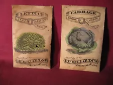 Rare 19th C D M Ferry Seed Packages Cabbage (Stone Mason) & Lettuce ( E Boston)