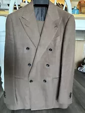 SuitSupply Custom Made Double Breasted Tobacco Linen Suit 40S