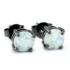 Blue Fire Opal Stud Earrings for Women Black Plated Ginger Lyne Collection