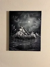 Bob Ross style Black and White original landscape oil painting Art Decor 16x20in