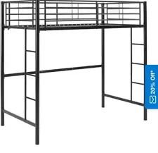 Walker Edison Twin Metal Loft Bed Frame- Black- BTOBL