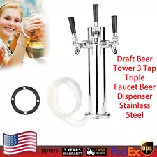 Bar Triple 3 Tap Draft Beer Tower Stainless Steel Three Faucets For Kegerator