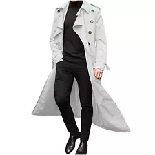 Men's Trench Coats Double Breasted Casual Windbreaker Lapel Long Jacket Overcoat