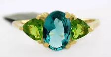 GENUINE PARIABA TOURMALINE & PERIDOT RING 10k GOLD - Free Certificate Appraisal