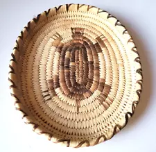 Vintage Papago Tohono O'odham Indian Coiled Basket Oval w/ Turtle