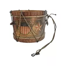 Antique Patriotic Tin Litho Drum w/ Star & Shield/Flag Wood Hoops