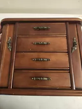 Croft And Barrow Dual Wing Cherry Wood Mirror Jewelry Box Chest w/3 Drawers