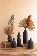 Set Of Five Modern Black Clay Vases Black