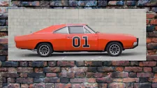 1969 Charger General Lee car 01 poster 48" w x 18"h Dukes Of Hazzard Garage ART!
