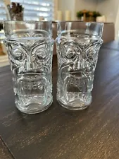 Set of 2 Vintage Anchor Hocking Screaming Tiki Tumblers 6.25" Hawaii. Tiki.